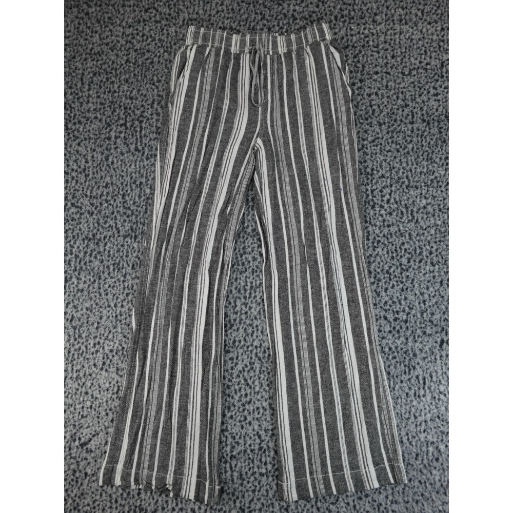 Briggs‎ Striped Linen Blend Pants Womens Small Grey White Wide Leg Drawstring